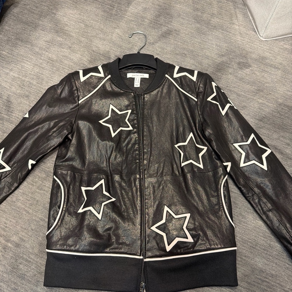 Peace Love World Black Leather Moto Motorcycle Jacket Size 2/XS